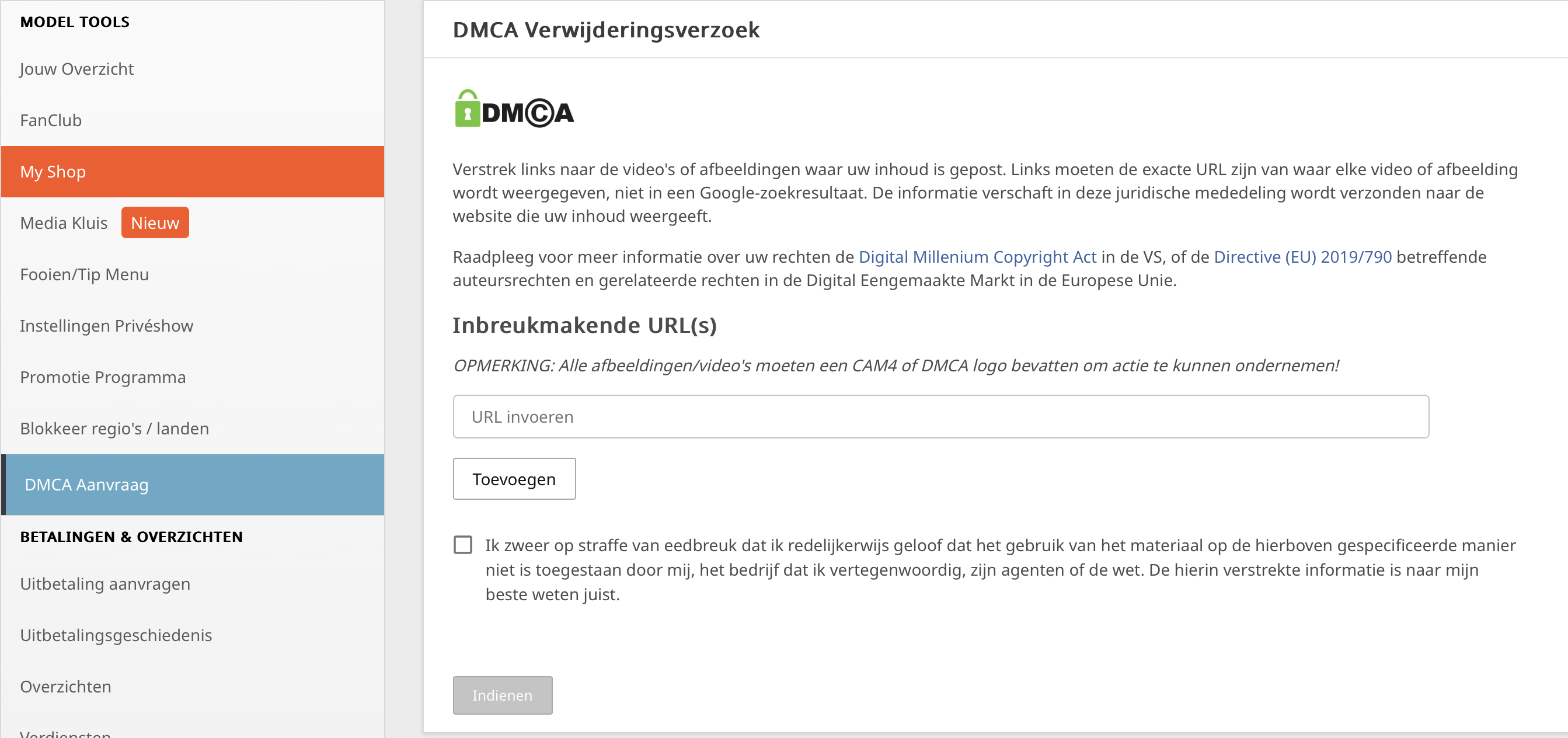 DMCA‑verzoek indienen op CAM4